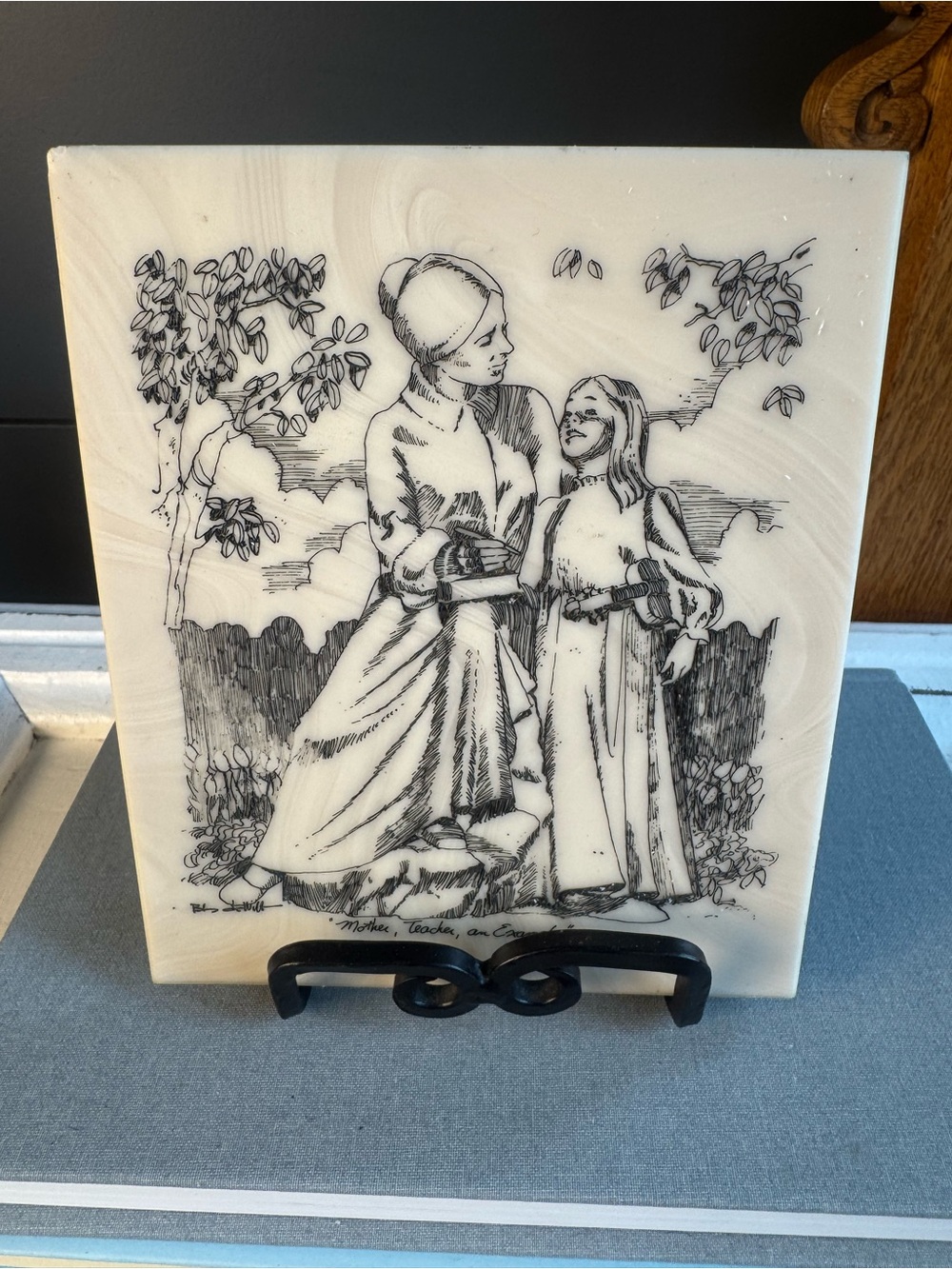 Vintage Set “Mother, Teacher, Example” & “Preparing Her Son” Tile by Bob Dewitt